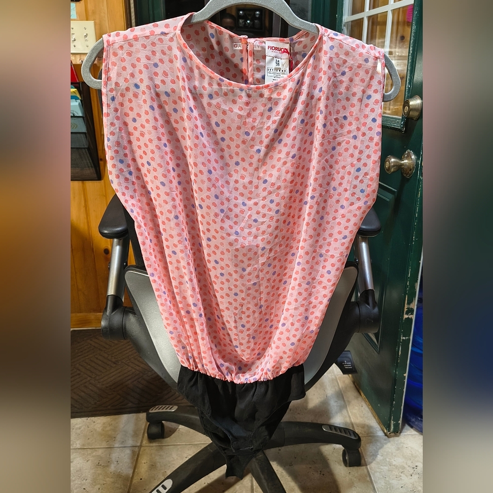 Fiorucci Pink and Black Polka Dot Blouse/Bodysuit